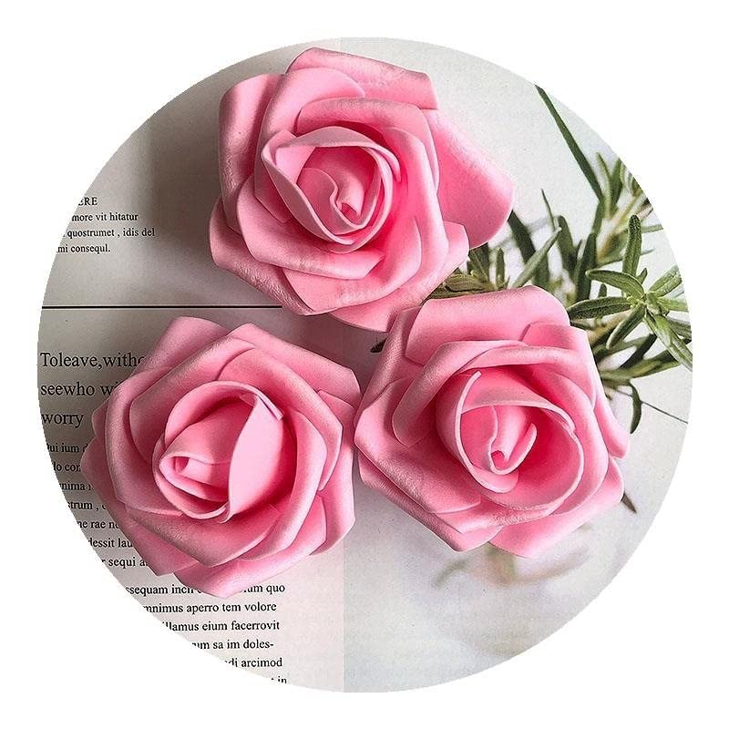 Lightingsky 3 x 1.6 x 3 inches 100pcs DIY Real Touch 3D Artificial Foam Rose Head Without Stem for Wedding Party Home Decoration (Dark Pink) - Image 2